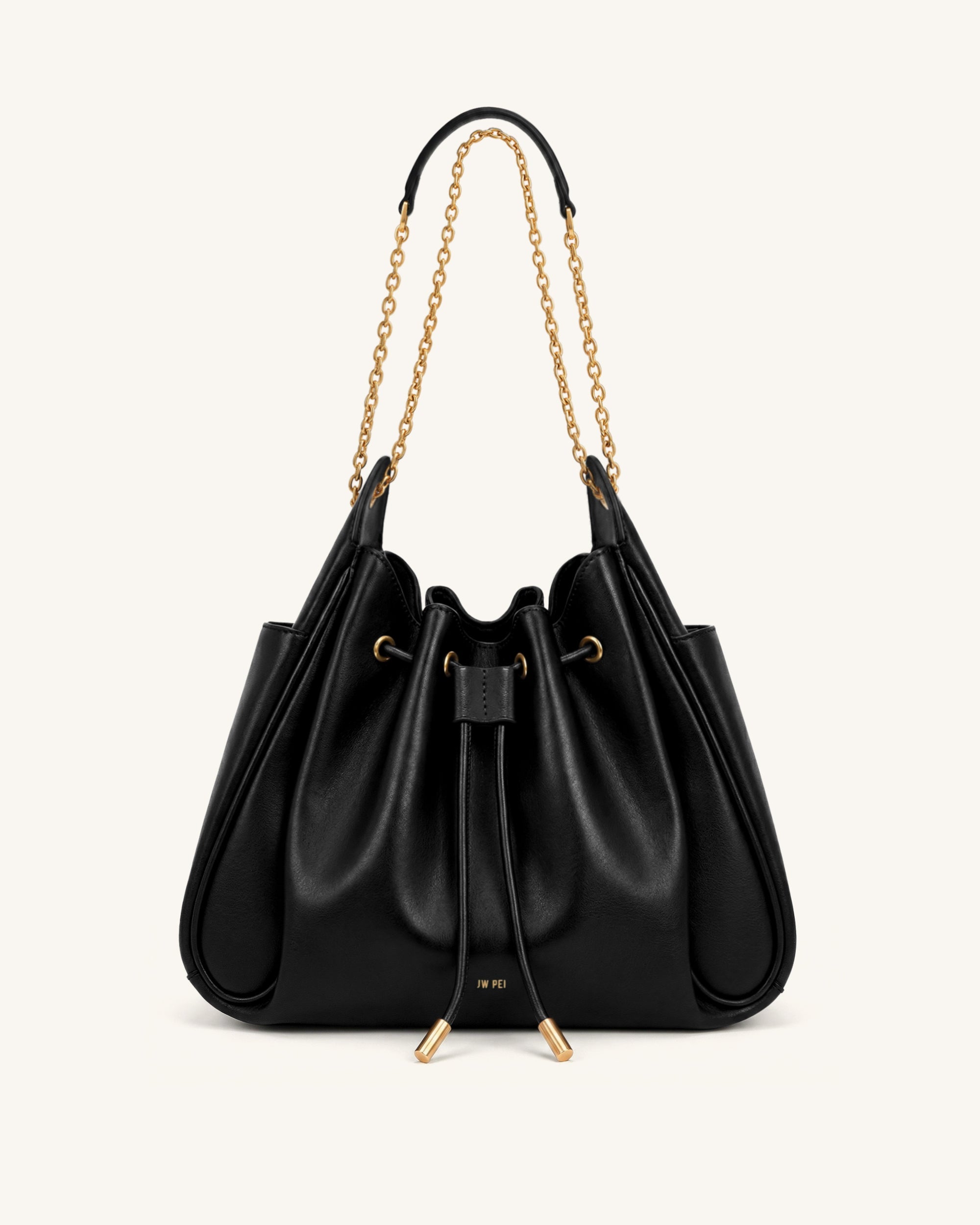 Rowan Ruched Drawstring Chain Bucket Bag - Dark Red Croc