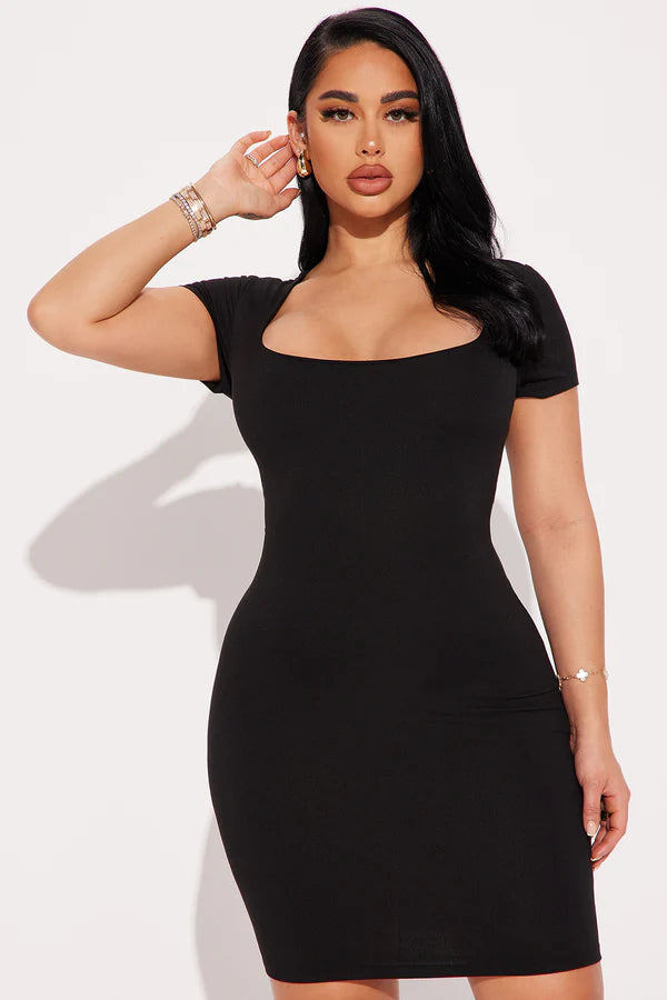 Sarah Square Neck Mini Dress - Black