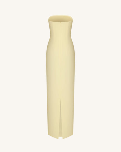 Floral Appliqué Strapless Dress - Yellow