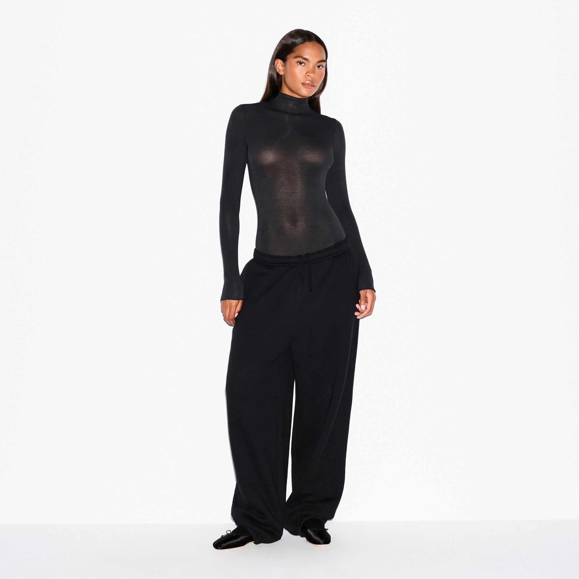 Sheer Modal Long Sleeve Turtleneck Bodysuit