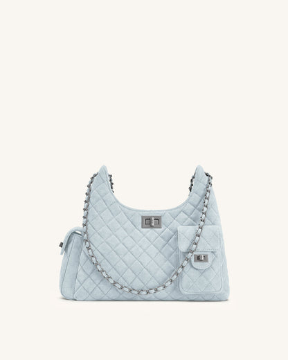 Vivian Faux Suede Quilted Shoulder Bag - Pink