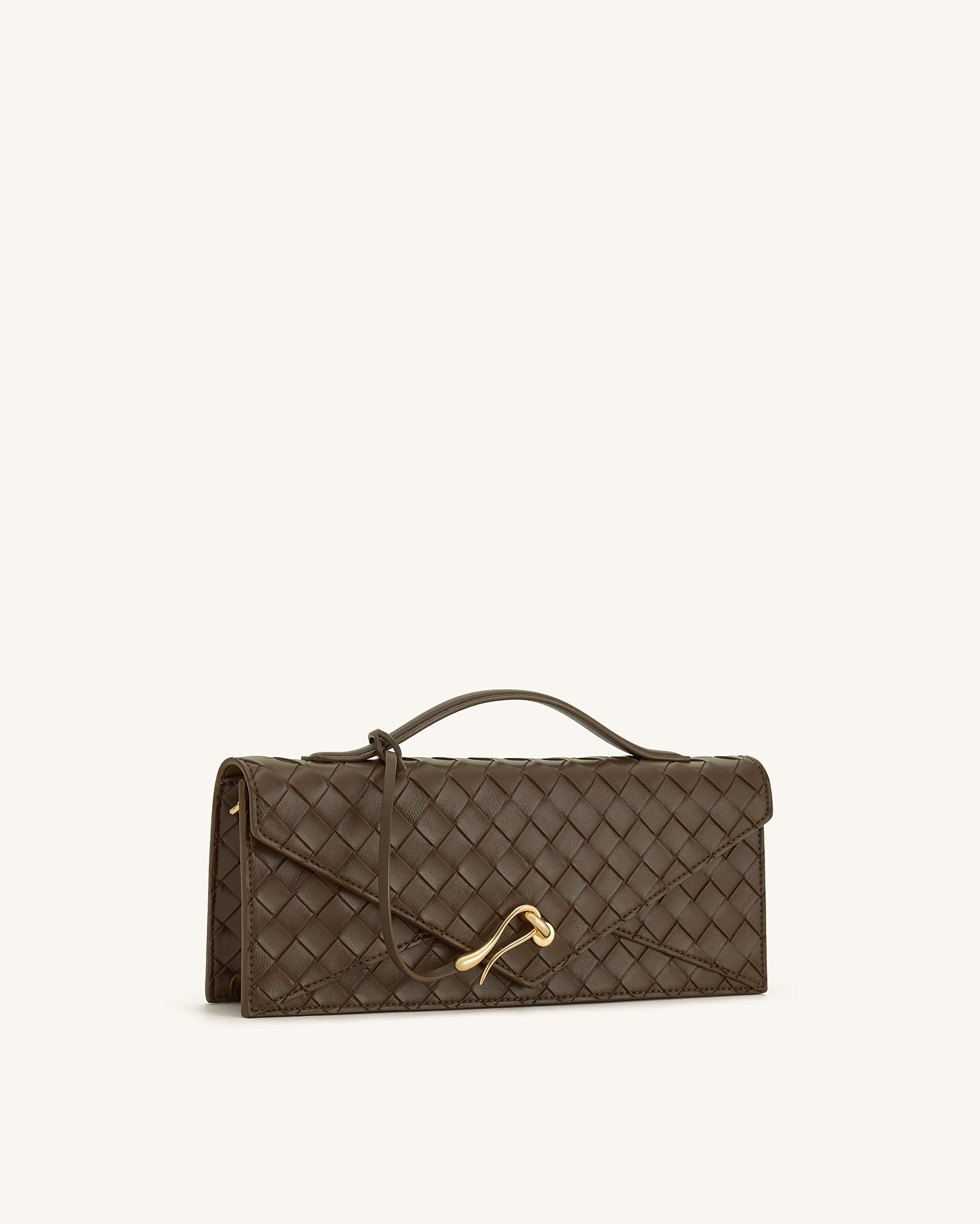 Celeste Woven Textured Envelope Top Handle Bag - Mocha Brown