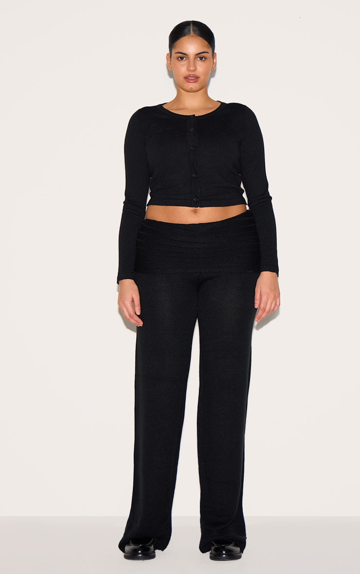Plus Black Knitted Wide Leg Trousers