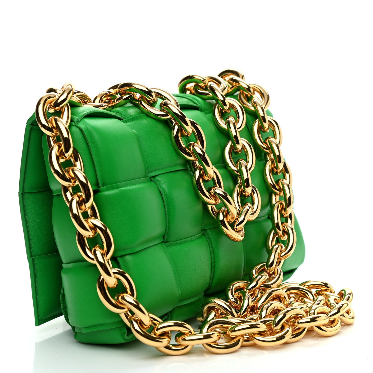 Lambskin Maxi Intreccio Padded Chain Cassette Crossbody Bag Parakeet