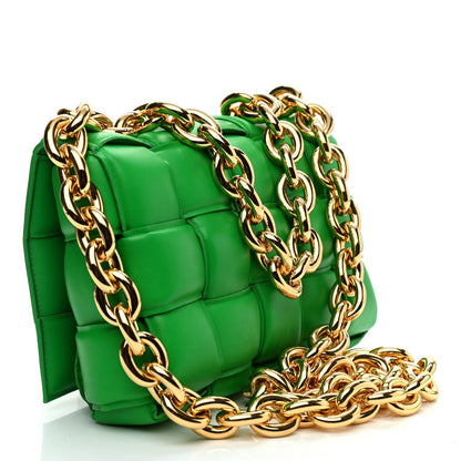 Lambskin Maxi Intreccio Padded Chain Cassette Crossbody Bag Parakeet