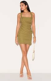 Tall Moss Green Check Ruched Mini Skirt