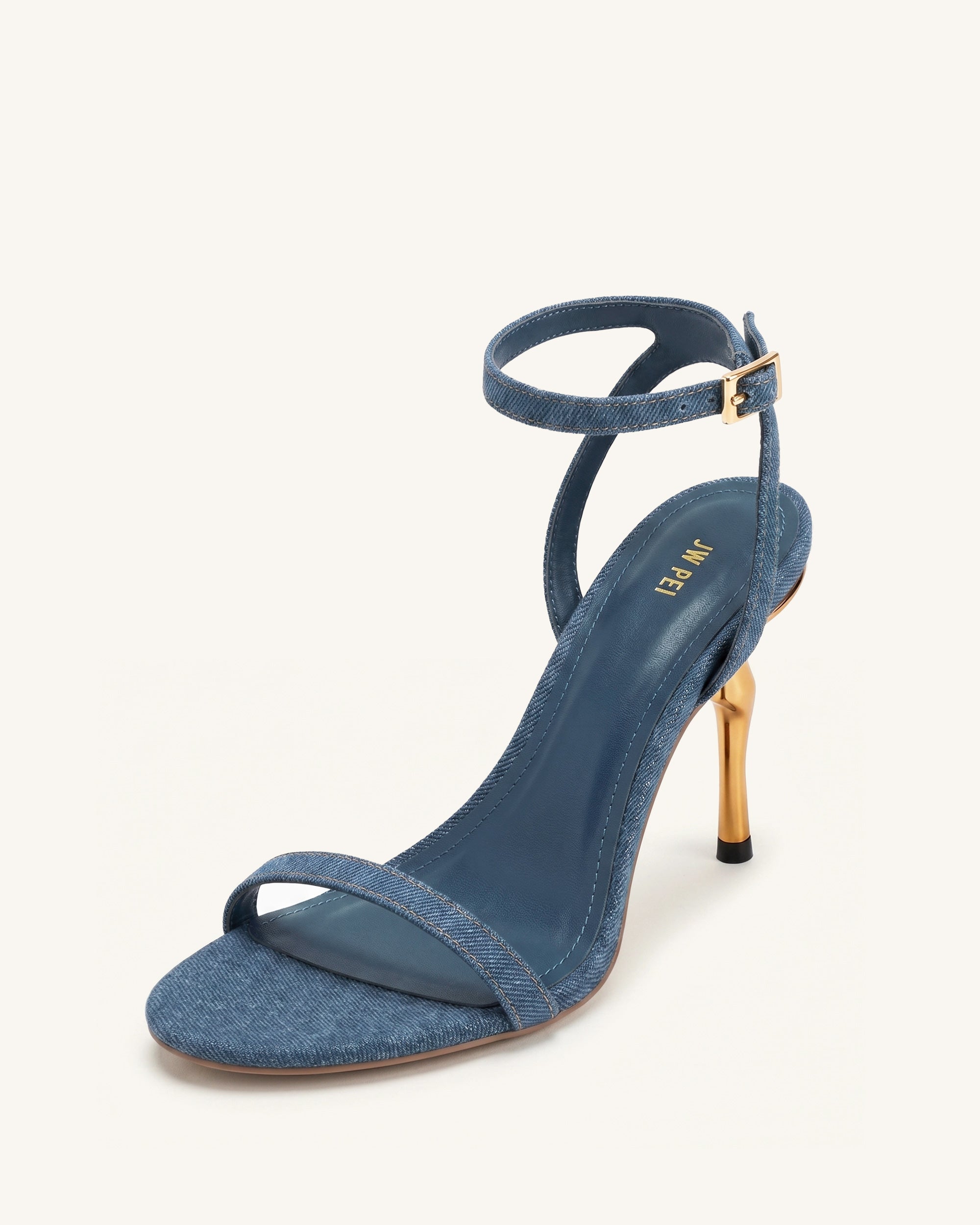 Alivia Gold Metal Heel Sandals - Denim Blue