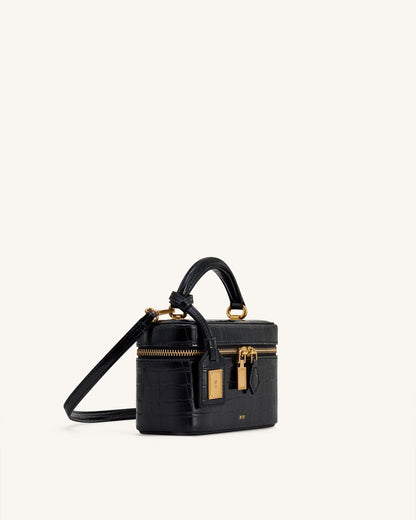 Cleo Box Shape Top Handle Bag - Claret Croc