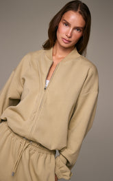 Sage Embroidered Interlock Bomber