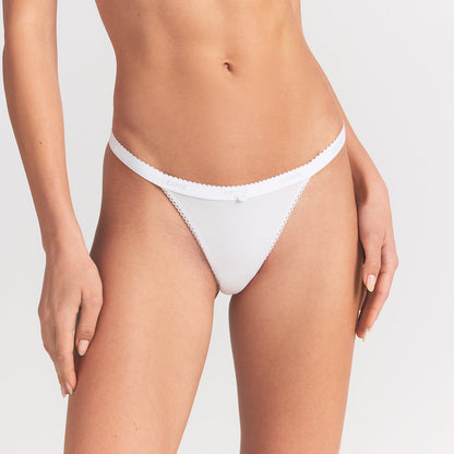 Lightweight Cotton Logo Picot Thong