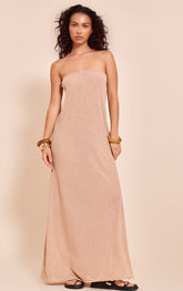 Sand Textured Bandeau Column Maxi Dress
