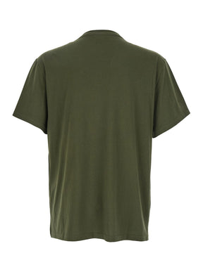 Alexander mcqueen Green Crewneck T-Shirt with Logo Print on the Front in Cotton Man