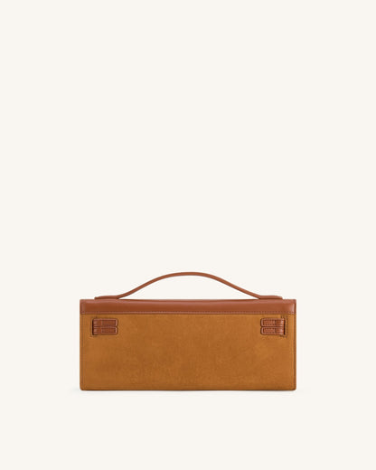 Bria Faux Suede Structured Top Handle Bag - Yellow Brown