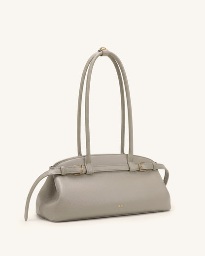 Arden Pebbled Belt Detail East-West Shoulder Bag - Taupe