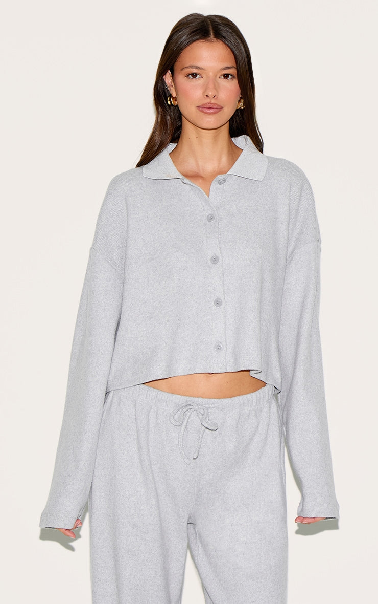 Light Grey Brushed Rib Button Up Shirt