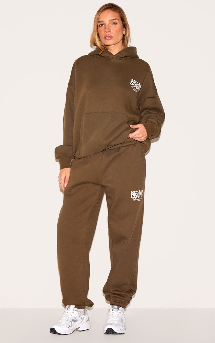 PRETTYLITTLETHING Taupe Studio Print Cuffed Joggers