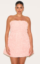 Plus Baby Pink Floral Textured Bandeau Mini Dress