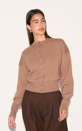 Taupe Compact Knit Button Through Cardigan