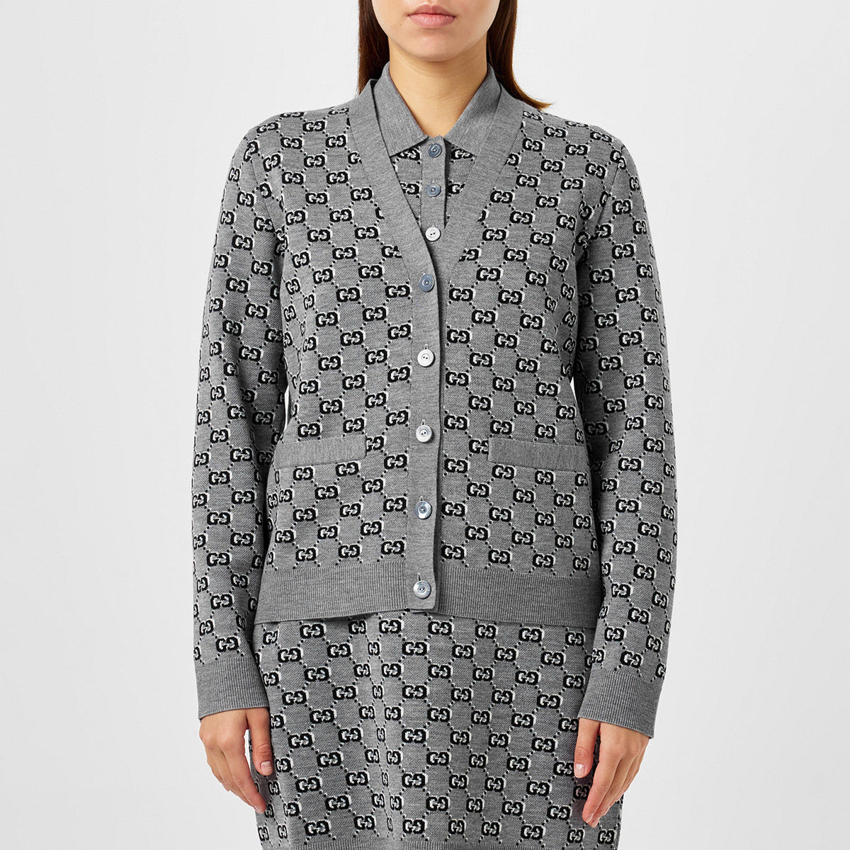 Women's GG Shadow Wool Jacquard Knit Cardigan