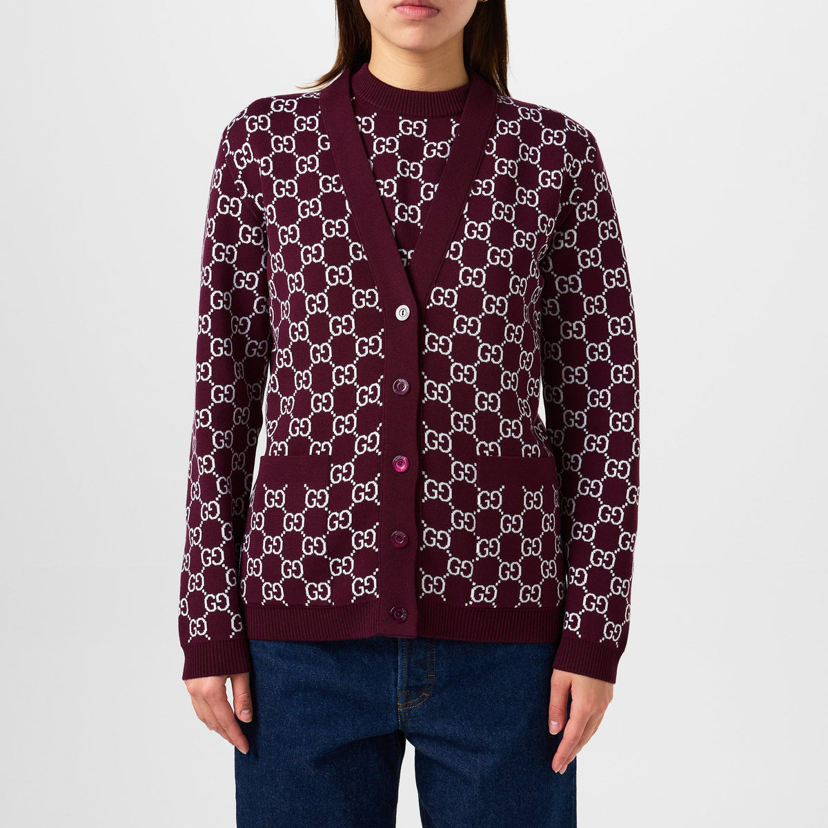 Women's Logo Reversible GG Wool Jacquard Cardigan