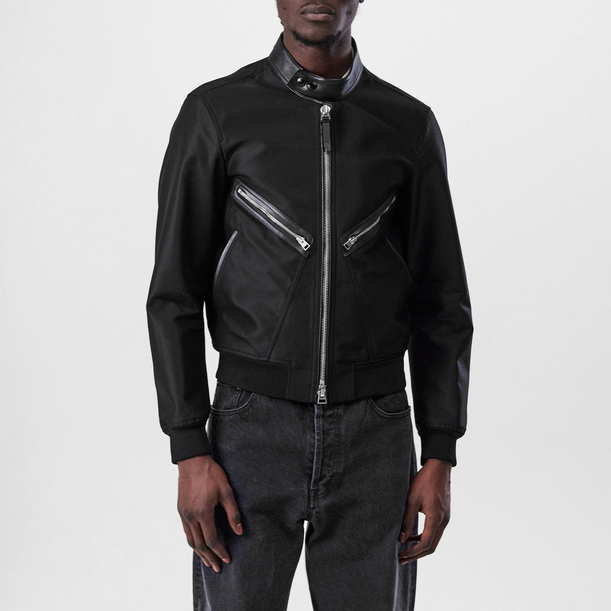 Leather-Trimmed Wool And Silk-Blend Bomber Jacket