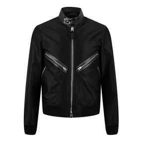 Leather-Trimmed Wool And Silk-Blend Bomber Jacket