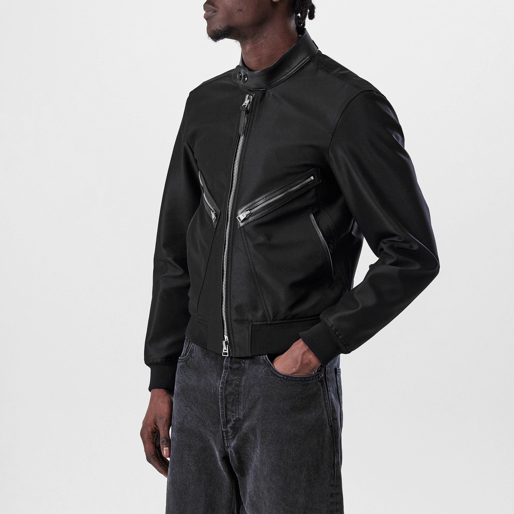 Leather-Trimmed Wool And Silk-Blend Bomber Jacket
