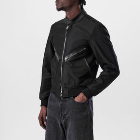 Leather-Trimmed Wool And Silk-Blend Bomber Jacket