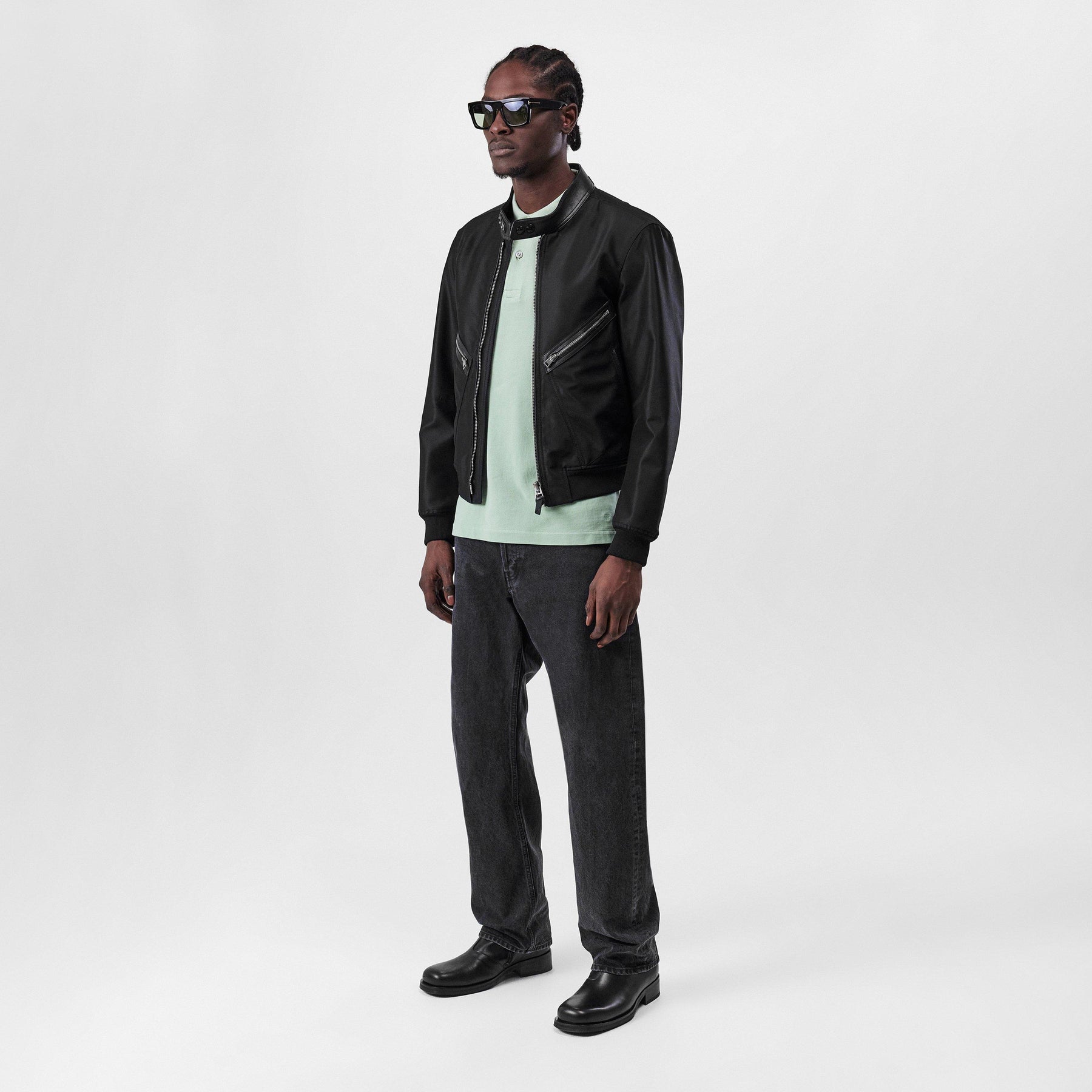 Leather-Trimmed Wool And Silk-Blend Bomber Jacket