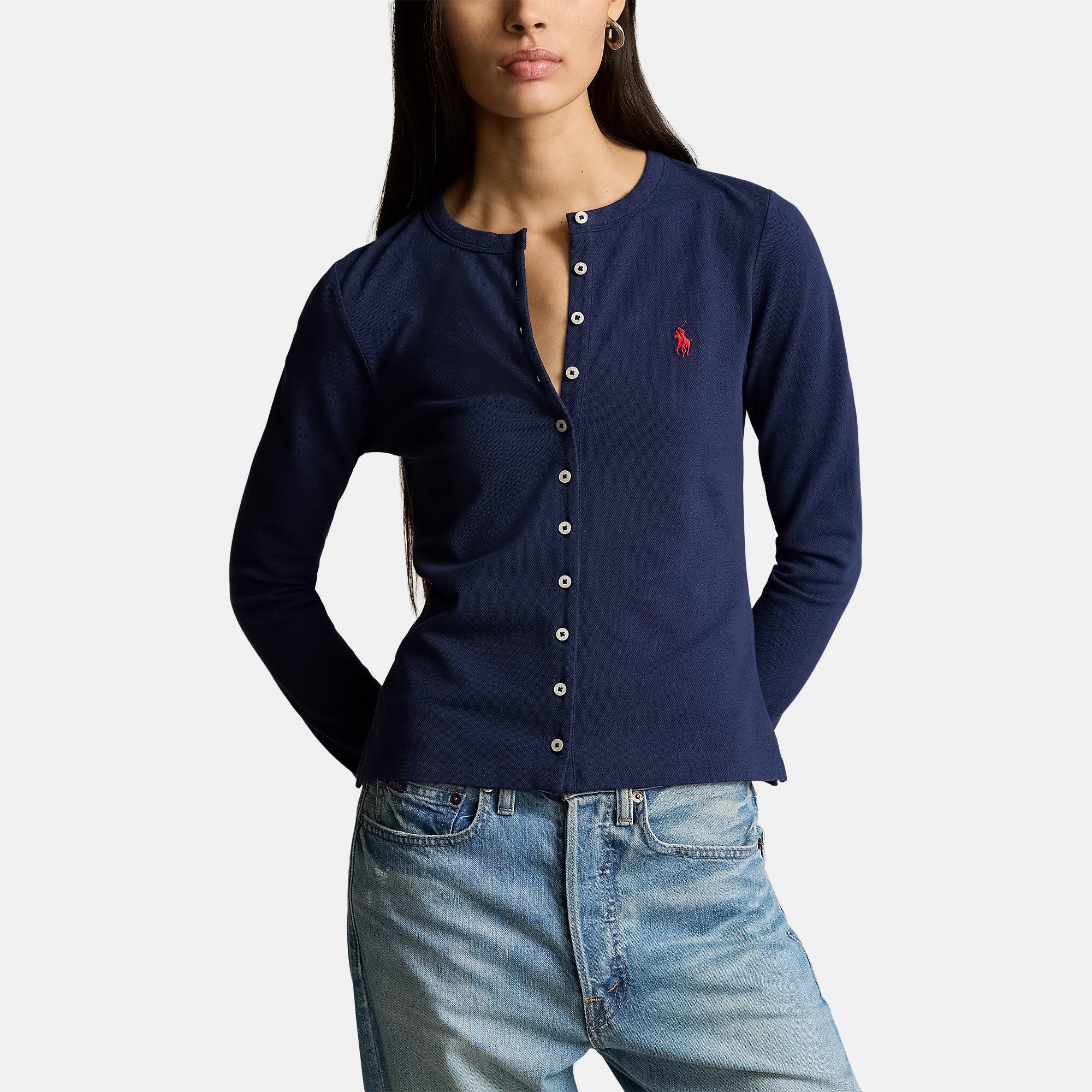 Stretch Cotton Crewneck Cardigan