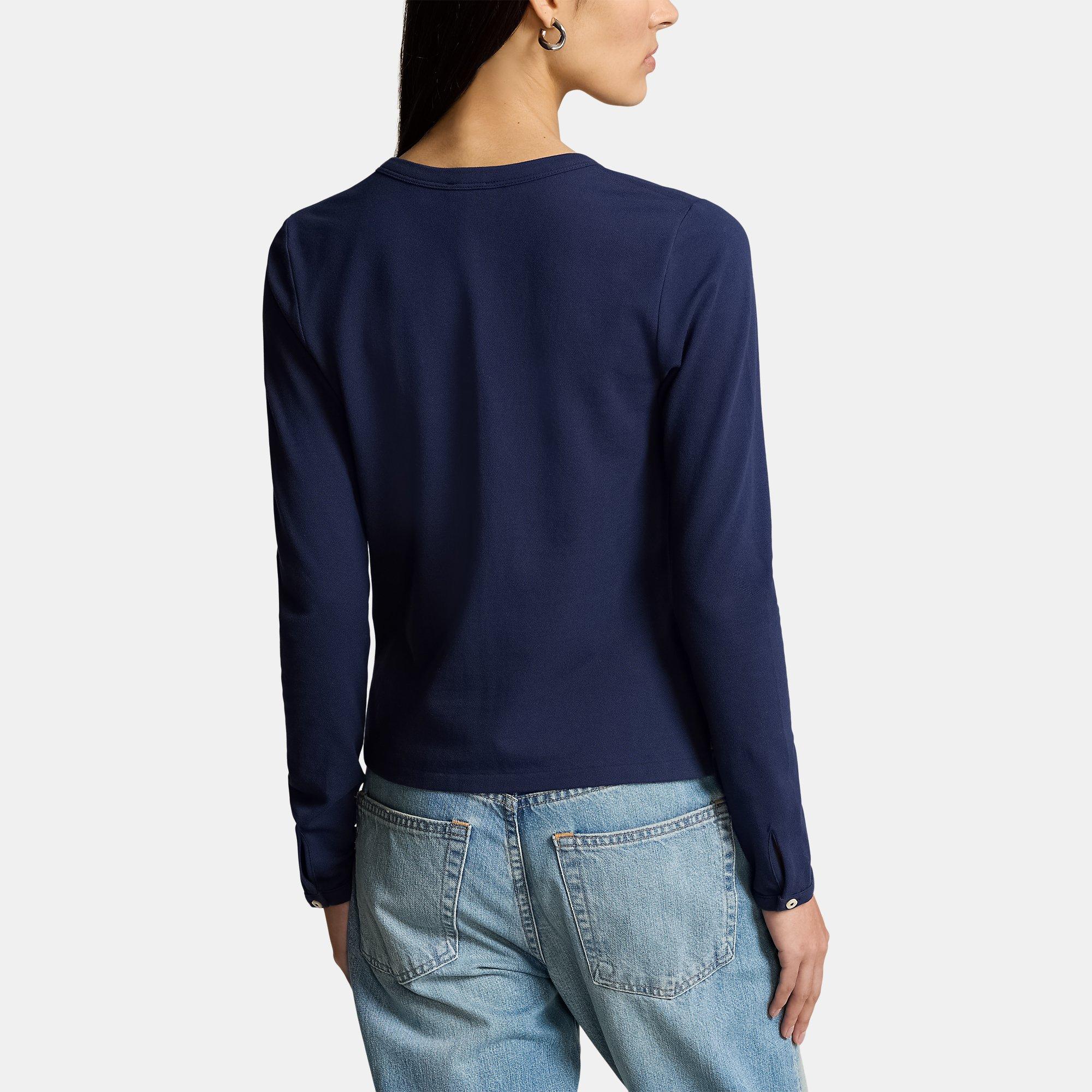 Stretch Cotton Crewneck Cardigan