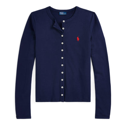 Stretch Cotton Crewneck Cardigan