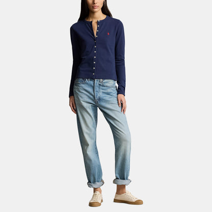 Stretch Cotton Crewneck Cardigan