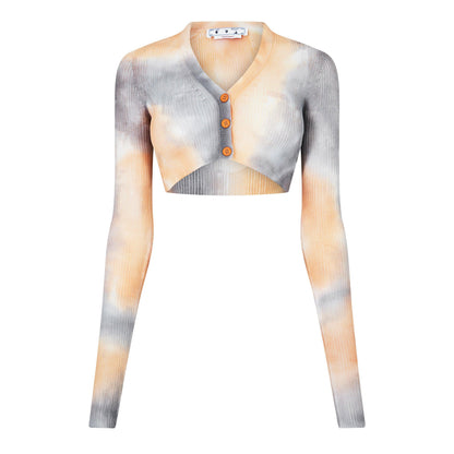 Tie Dye Cropped Long Sleeve V-Neck Cardigan