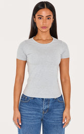 Petite Grey Marl Premium Cotton Cap Sleeve T-shirt