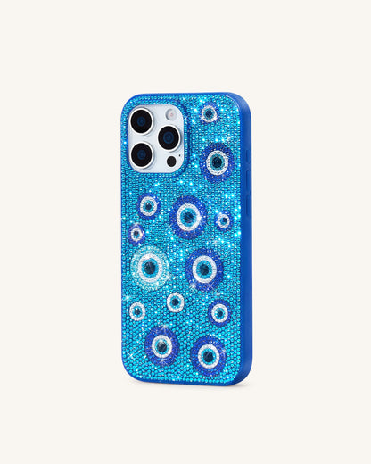 Evil Eye Artificial Crystal Embellished Phone Case - Black