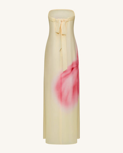 Watercolor Floral Print Strapless Maxi Dress - Yellow