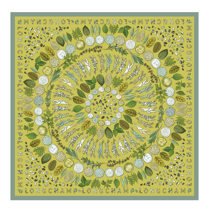 Longchamp Herbarium Silk scarf 90 Kiwi Green - Silk