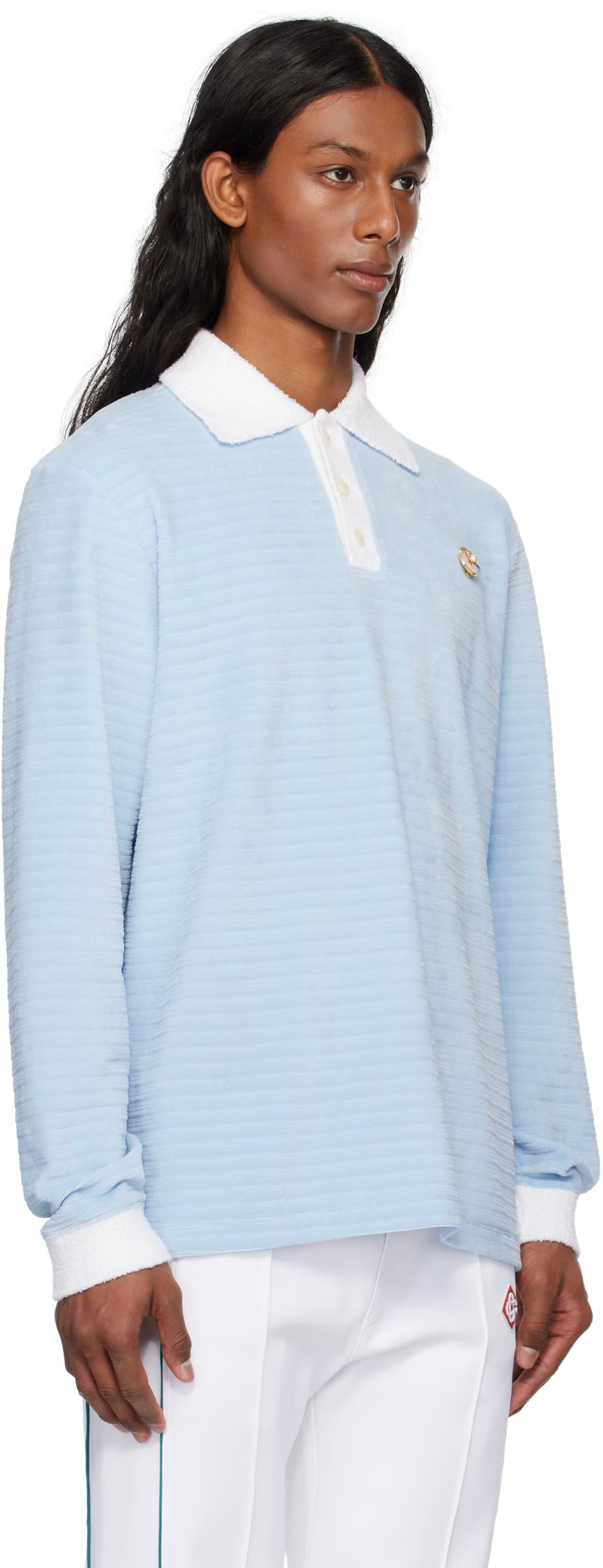 Blue Velour Stripe Polo
