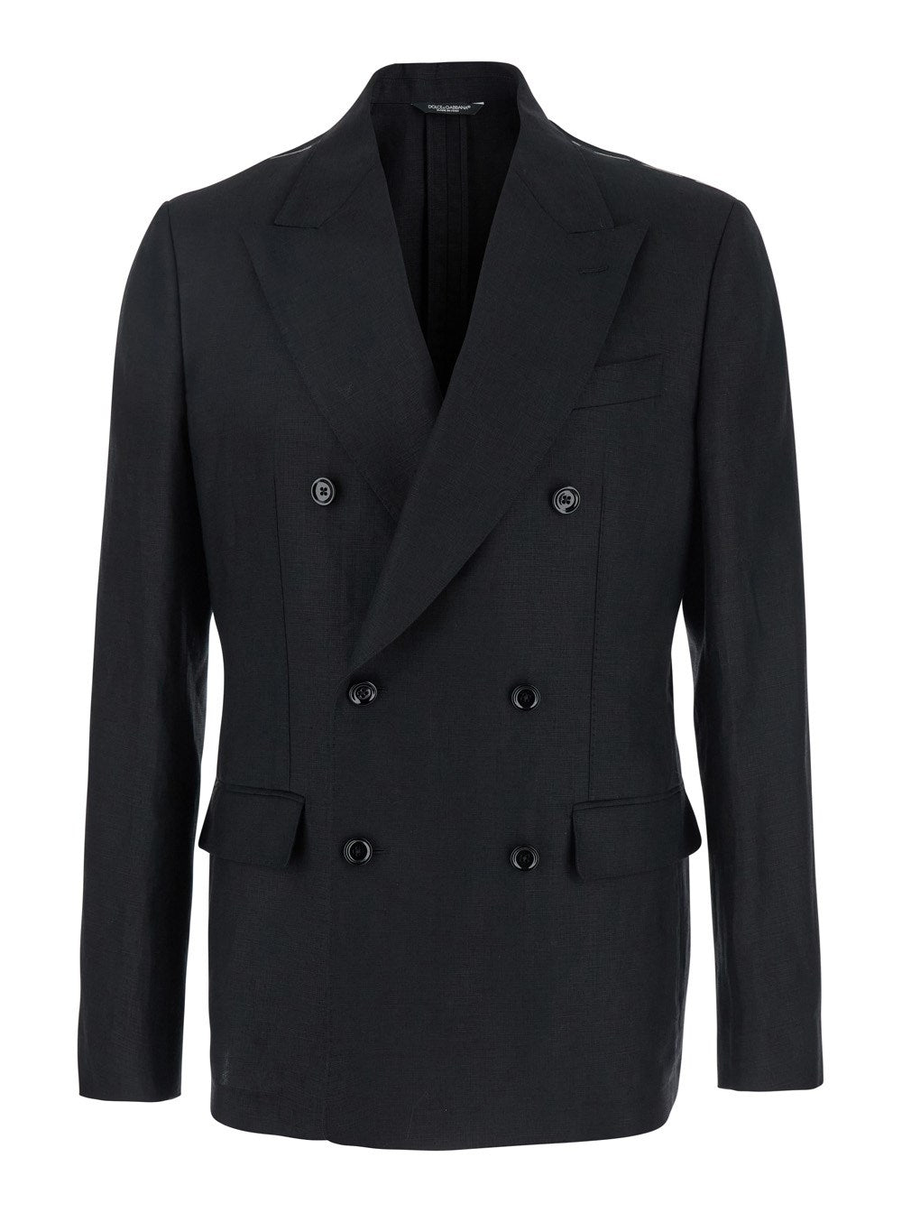 Dolce e gabbana Black Double-Breasted Jacket with Peak Revers in Linen Man