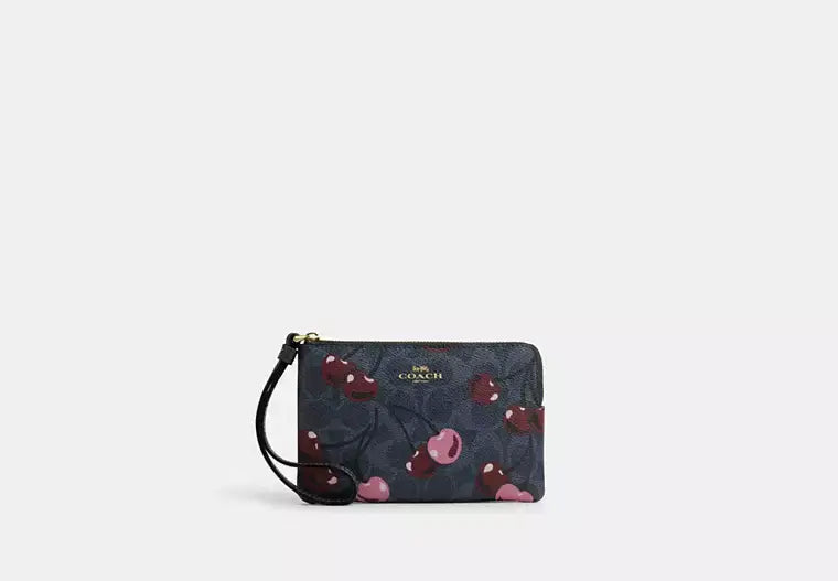 Coach Corner Zip Wristlet In Signature Canvas With Cherry Print - Wallets | Shop From The Mirage