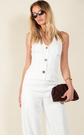 Cream Trim Detail Textured Woven Waistcoat
