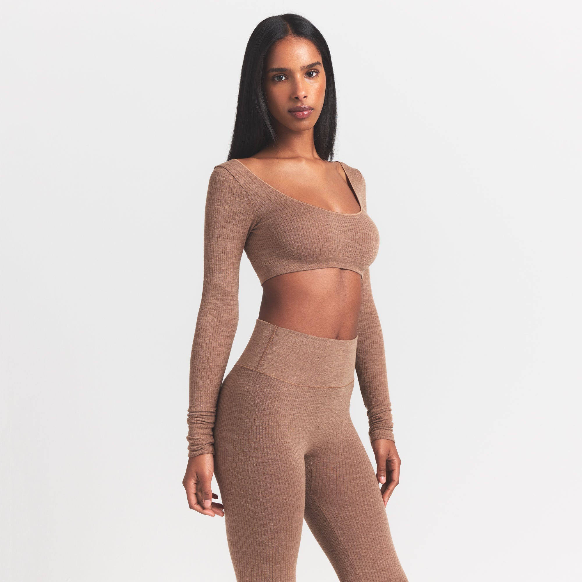 Wool Rib Long Sleeve Super Cropped Top