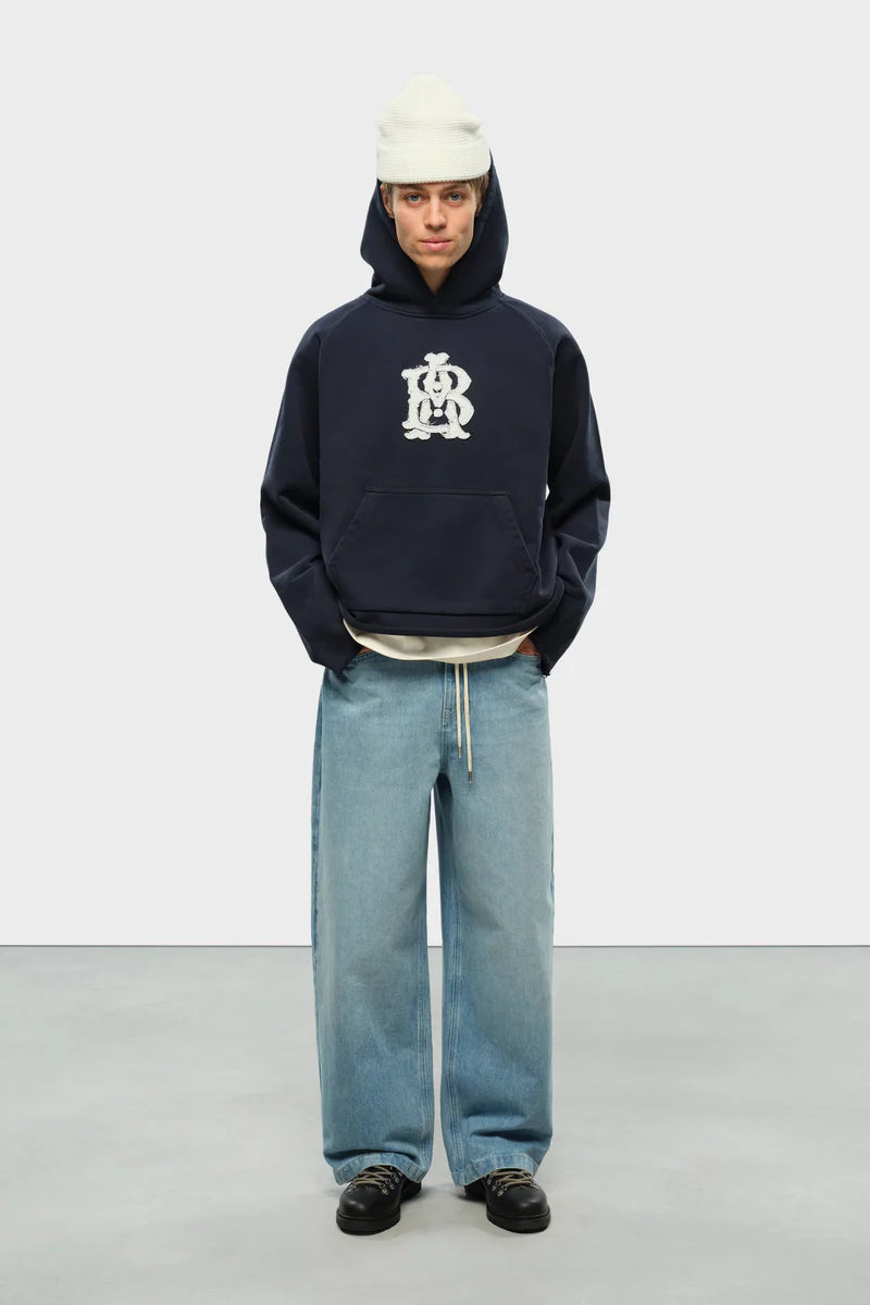 Monogram cut off hoodie - navy