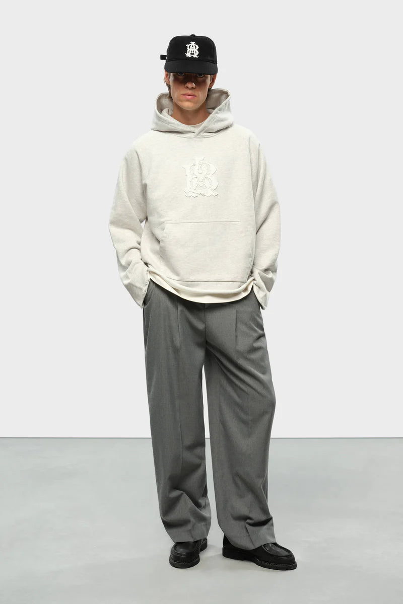 Monogram cut off hoodie - grey marl