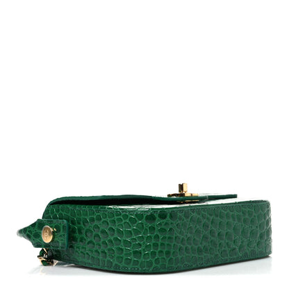 Chanel Calfskin Crocodile Embossed Turn Around Mini Flap Emerald