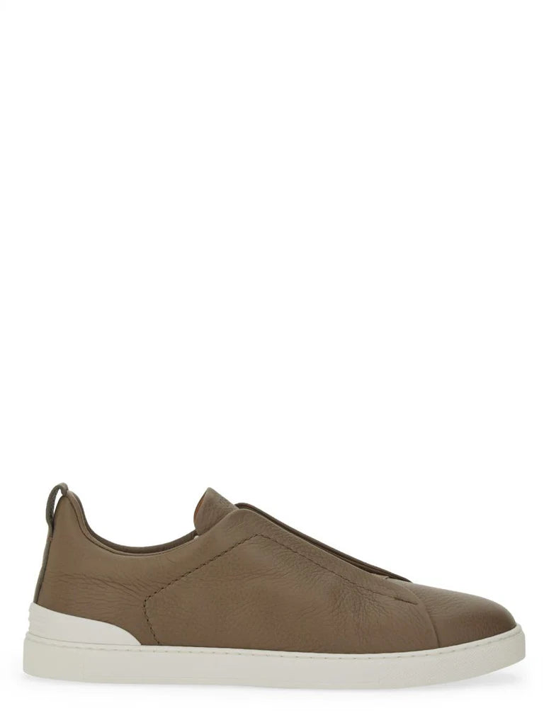 Zegna Men’s Beige Deer Leather Sneakers