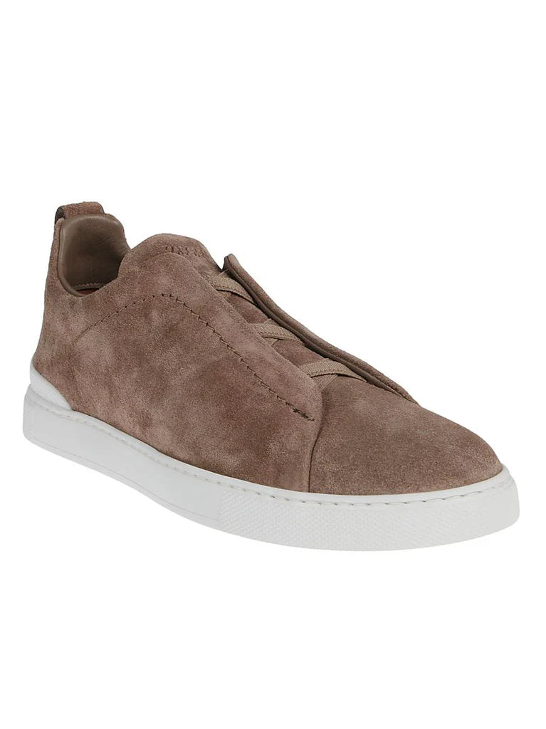 Zegna Men’s Triple Stitch™ Low-Top Sneakers in Brown Calf Leather