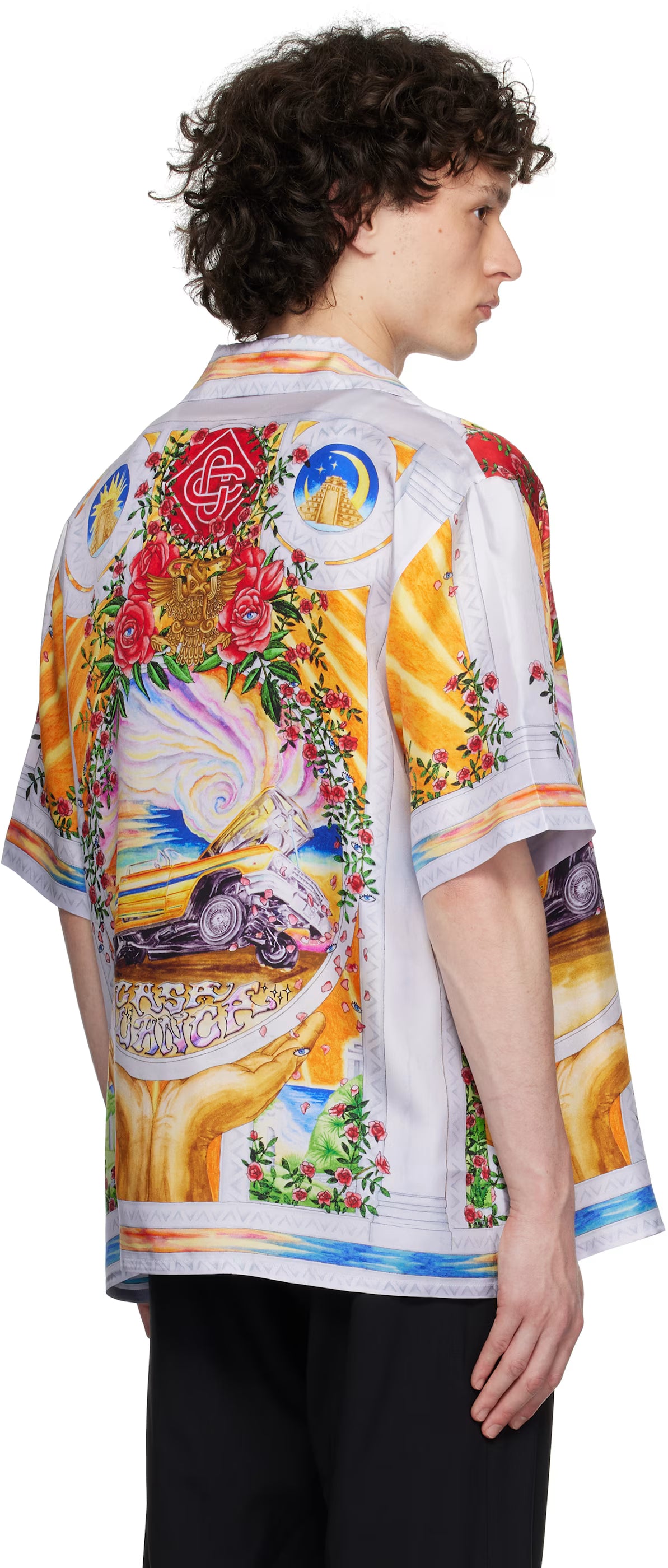 Multicolor 'La Tornade De Rose' Short Sleeve Silk Shirt