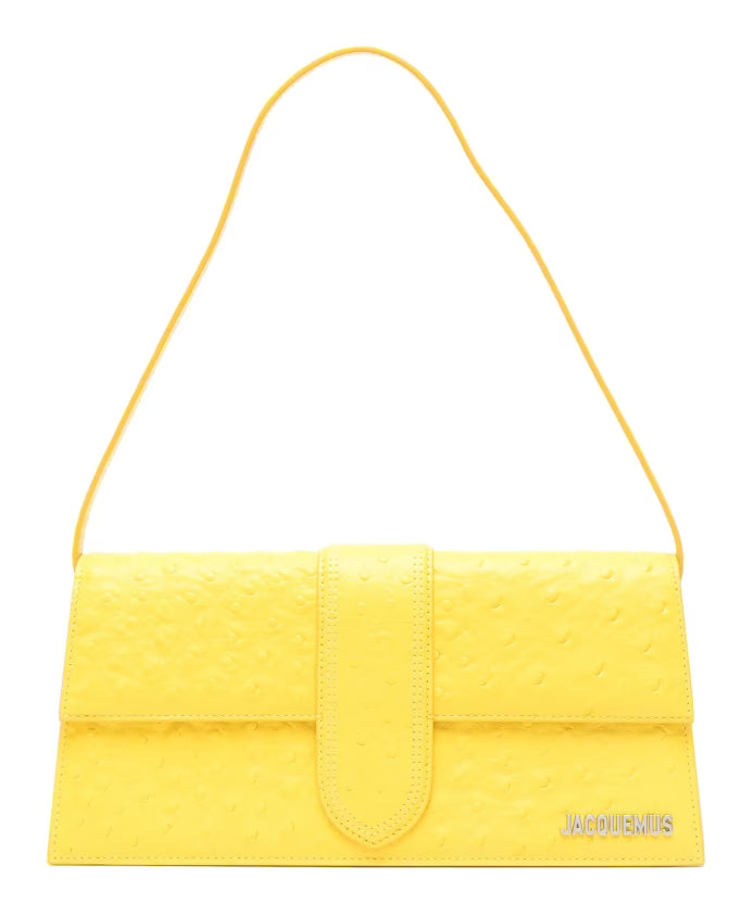 Yellow Long Bag in Ostrich-Effect Leather